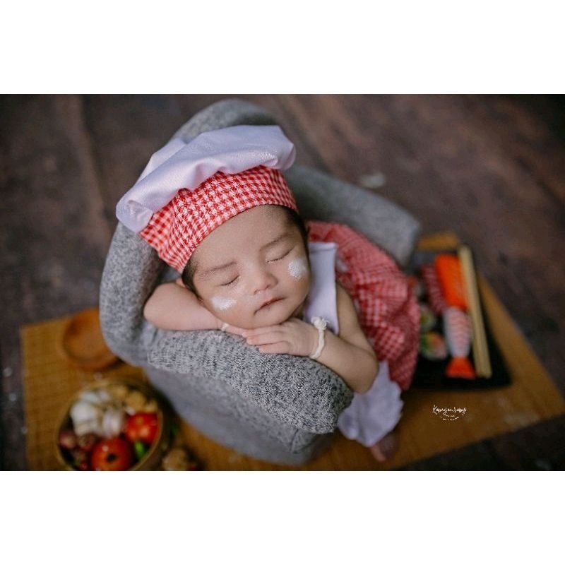 NEW KATALOG Baju Koki Chef bayi perempuan Kostum Foto Bayi Newborn  Properti Foto Bayi Newborn