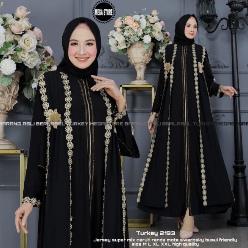 Baju Gamis Wanita Abaya Turkey Turki Hitam 2193 Dress Dres Jubah Hitam Ori Megastore