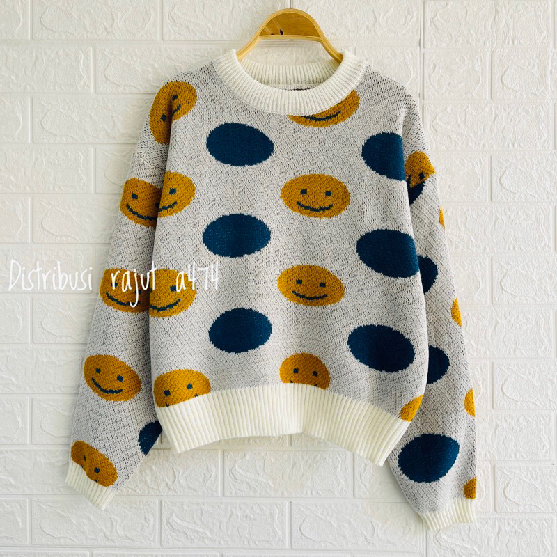 HANABI SWEATER RAJUT MOTIF SMILE ATASAN LENGAN PANJANG WANITA