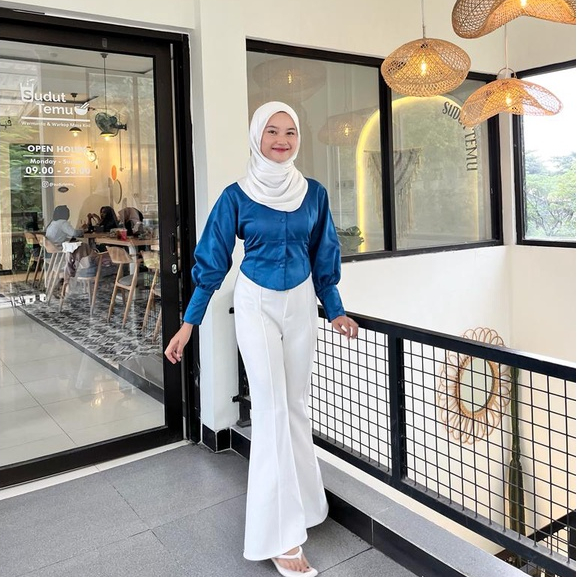 Orlin Kemeja Korset Wanita - Corset Shirt Long Sleeve - Atasan Kemeja Puff Blouse Top Wanita - Kemeja Kerja Wanita - Kemeja Corset Lengan Panjang - Blouse Satin