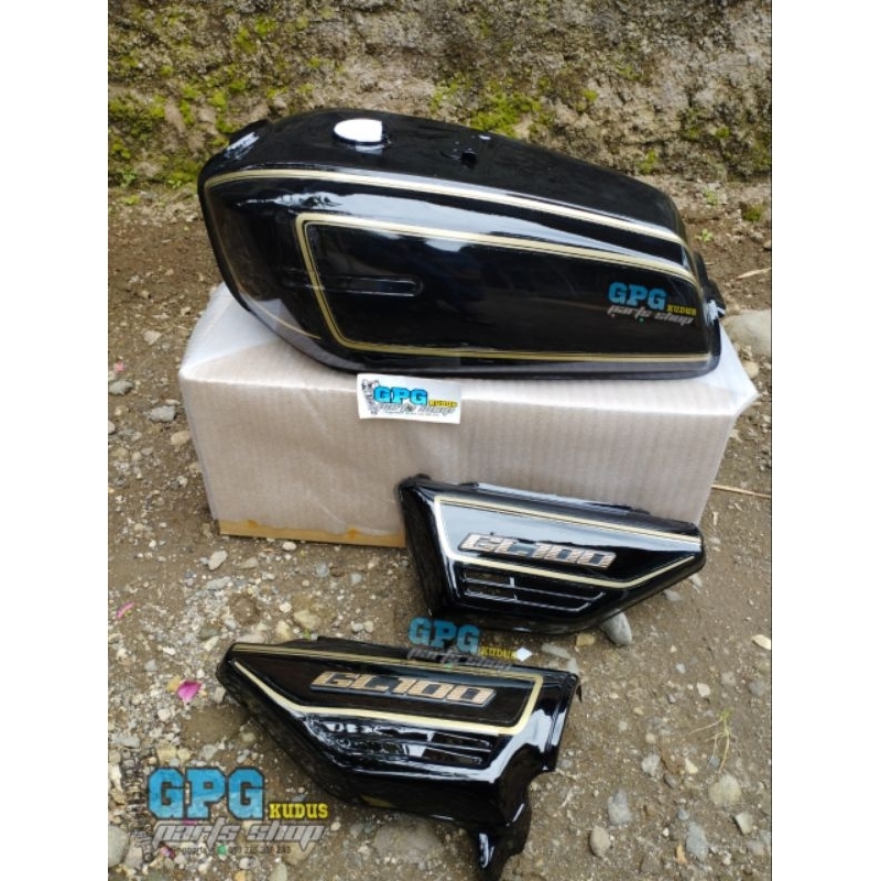 Tangki Tengki Pres Pabrik HONDA GL 100 set box tutup aki set emblem