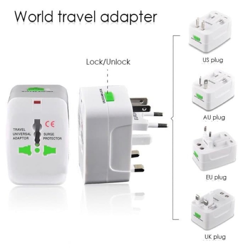 WORLD TRAVEL ADAPTOR INTERNATIONAL COLOKAN UNIVERSAL COCOK BUAT TRAVELING KELUAR NEGERI STEKER UNIVE