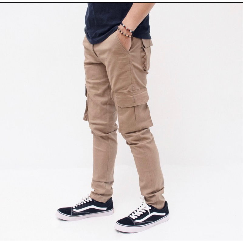 Celana Cargo Panjang Pria Strech bahan Katun Twill