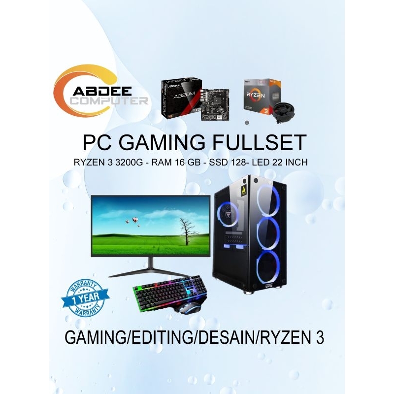 PC GAMING AMD RYZEN 3 3200G RAM 16 GB SSD 128 GB LED 22 INCH