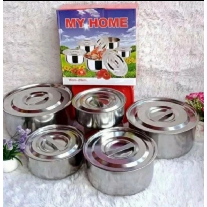 Panci Stainless Susun 5pcs/Panci Set Serbaguna Stainless Steel