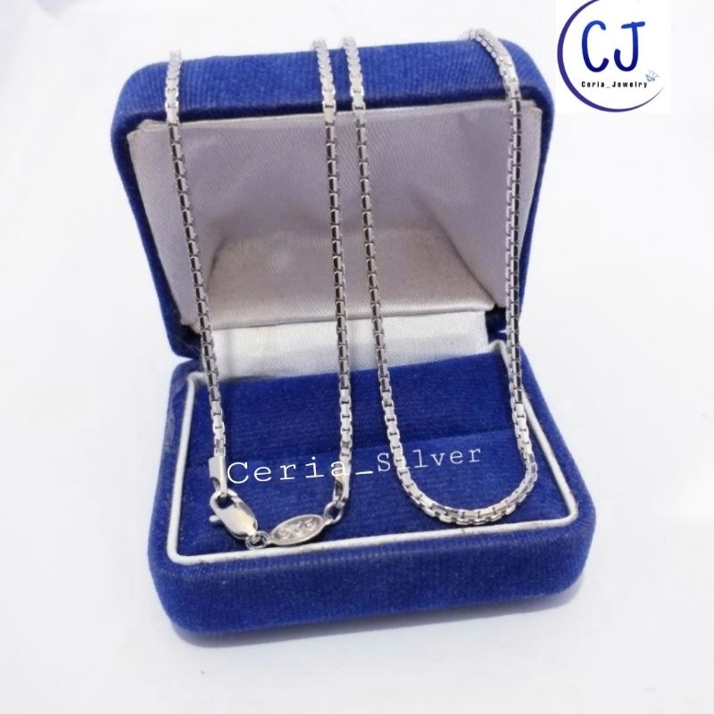 Kalung Perak Pria Wanita Silver Asli 925 Lapis Emas Putih Italy Santa 50cm - Kalung Pria Wanita Anti Karat - Kalung Perak Asli 925 Lapis Emas Putih Wanita