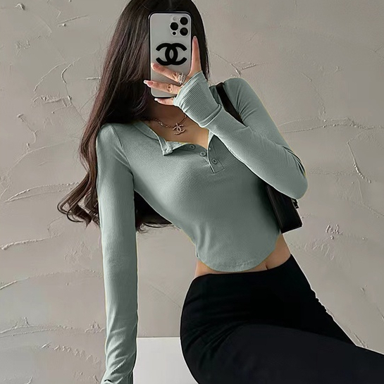 [Premium] Long Sleeve Stretchy Henley T-Shirt 7285 (S/M/L)