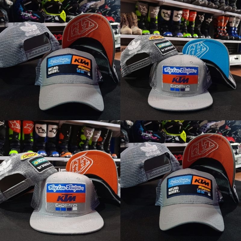 TOPI SNAPBACK GOPRO KTM TLD TROY LEE DESIGN ABU ABU MOTOCROSS TRUCKER JARING ORIGINAL KEREN CEWEK CO