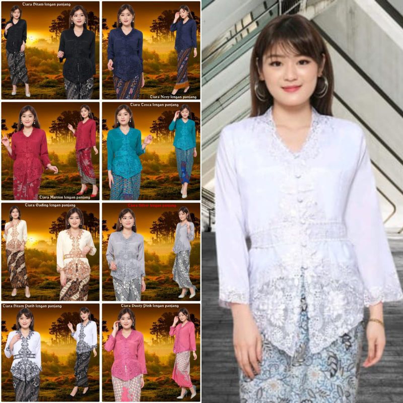 Kebaya Encim Lengan Panjang Katun Silky Korea Kombinasi Brukat Import