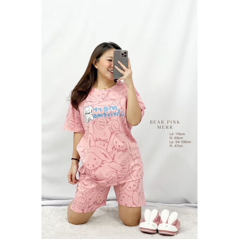 MDLV ~ Baju Tidur Set Bear Pink Merr