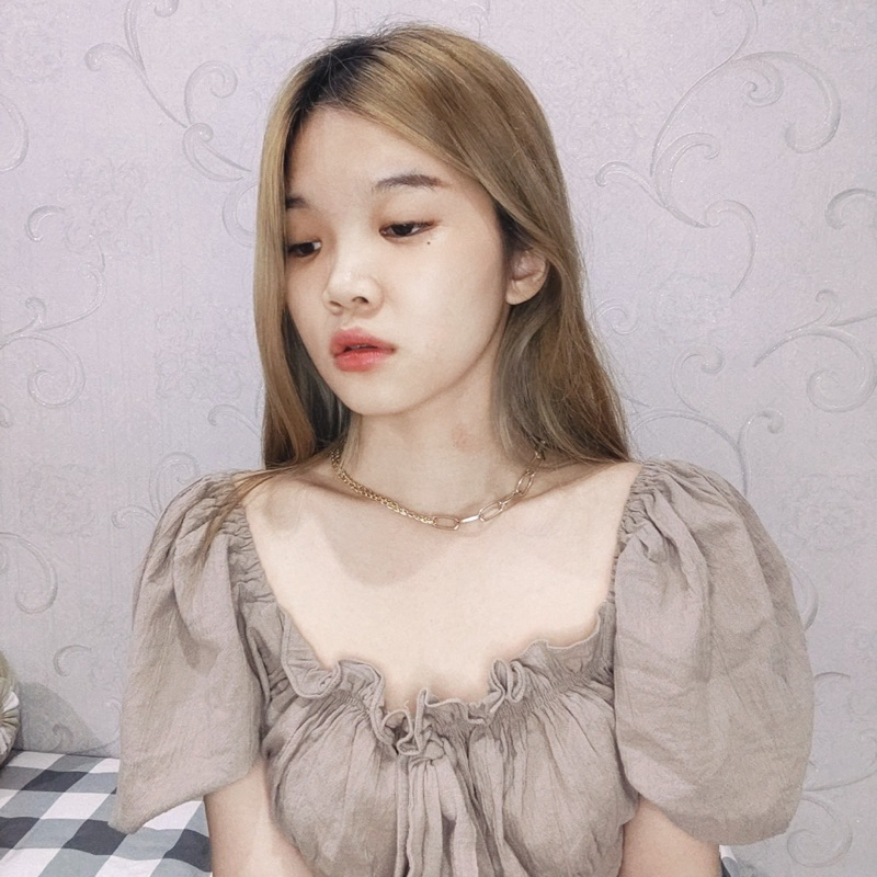 Monroe Asymetric Oval Double Chain Necklace Choker Kalung Rantai Asimetri