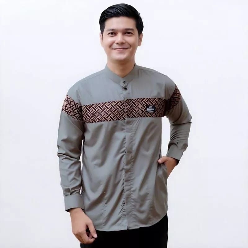 Baju Koko Pria Dewasa Lengan Panjang Motif Kobata Qynang Kombinasi Batik Terbaru