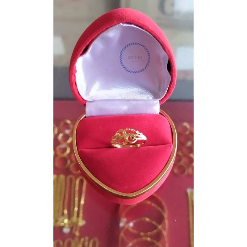 Cincin dua daun variasi love emas kadar 375