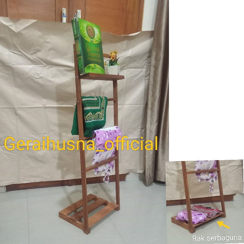 rak tangga kayu jilbab hijab ladder hanger sajadah sarung al-Qur'an rak serbaguna sepatu buku mukena