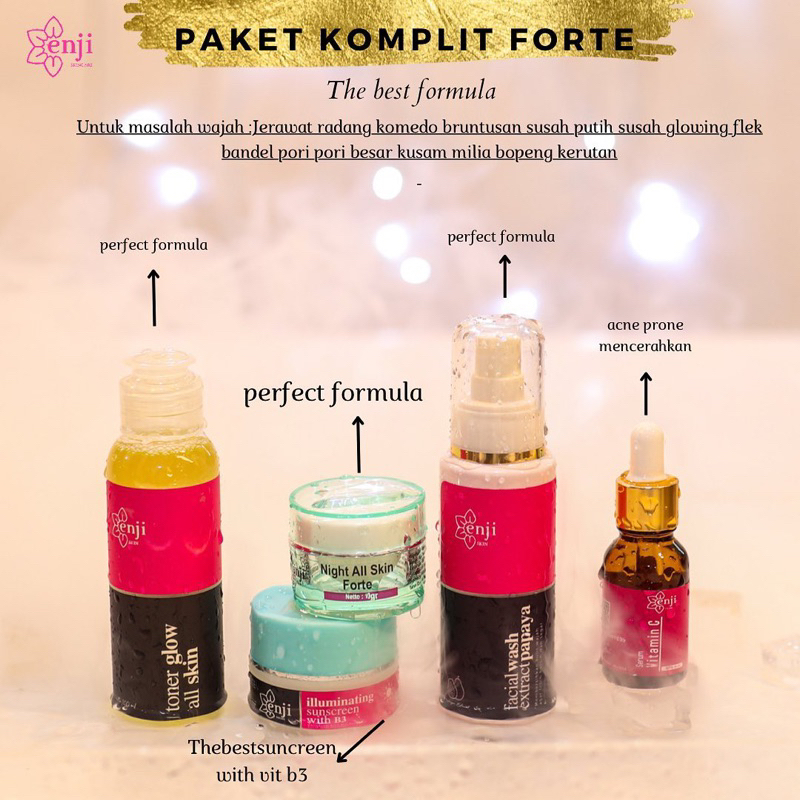TERAMPUH Paket Cream Pemutih Wajah "Komplit" Enji Skincare Glow Whitening Obat Jerawat Penghilang Fl