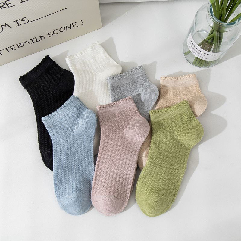 Kaos Kaki Wanita Polos Renda Patern Garis Women Korean Sock / Kaos Kaki Pendek / Kaos Kaki Simple KS