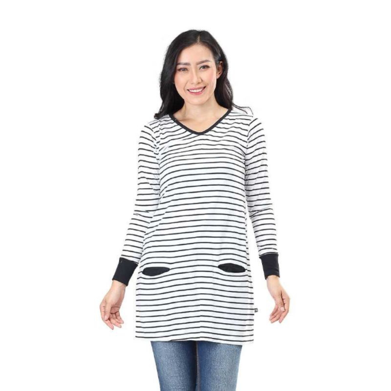 Atasan Wanita Kaos Lengan Panjang Cewek Belang FNI 728