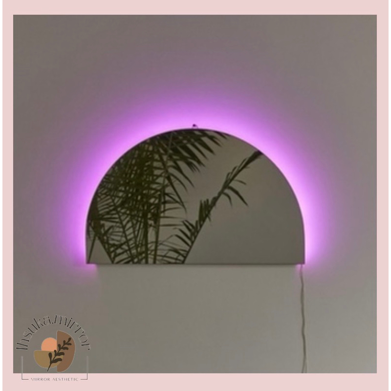 Dekorasi Kaca Cermin Half Moon LED | Cermin Aesthetic | Kaca Cermin LED
