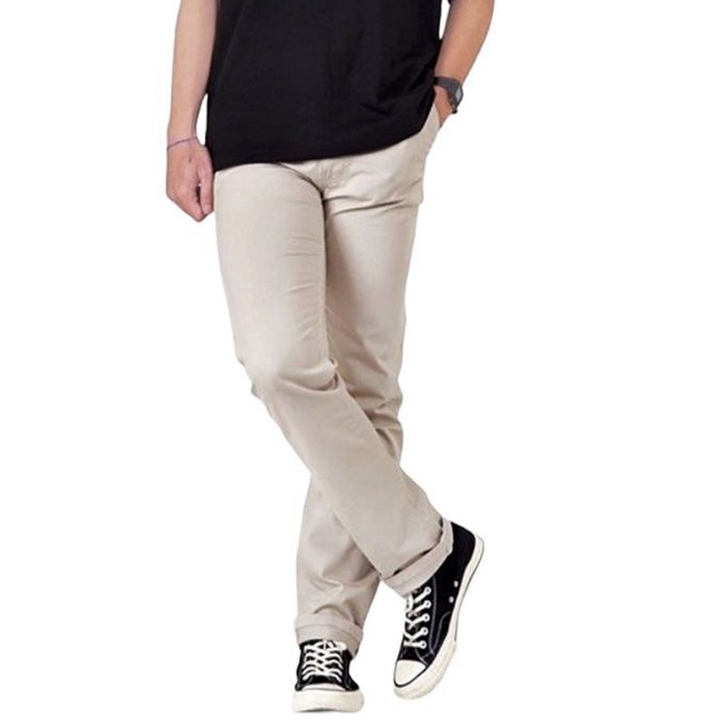 CELANA CHINO Panjang pria Slimfit KERJAHARIAN Santai Casual Formal Hitam Abu Cream Mocca Size 27-38