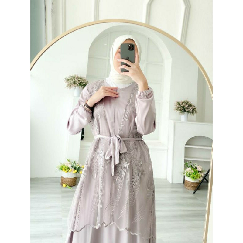 LAVINA MAXI DRESS gamis silk pesta brukat -+(ld100 pjg 135)