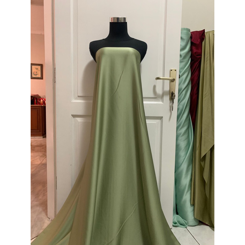 Bahan Kain Satin Armani Silk Original Warna Sage Green Hijau Sage