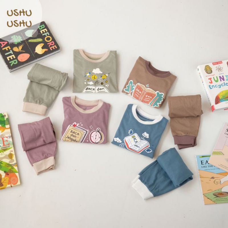 Ready Setelan baju anak Baca Series by Ushu-Ushu