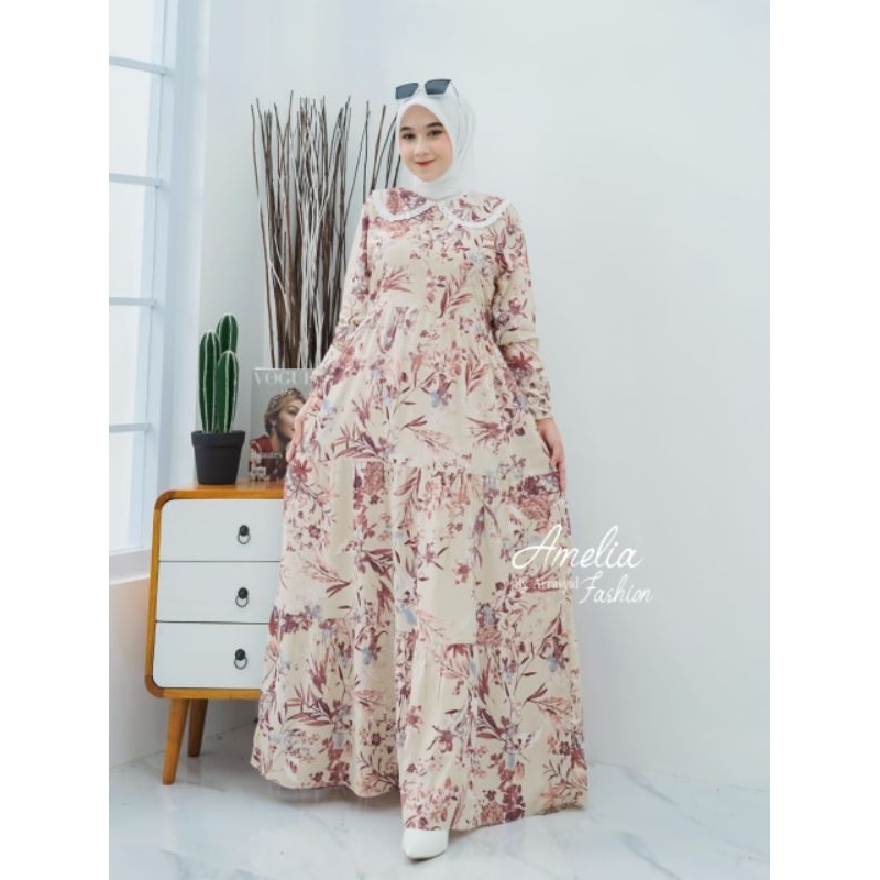 Midi dan maxi dress RAYON AMELIA bunga MAWAR VISCOSE bangkok homedress adem baju muslim daster daily sehari hari motif