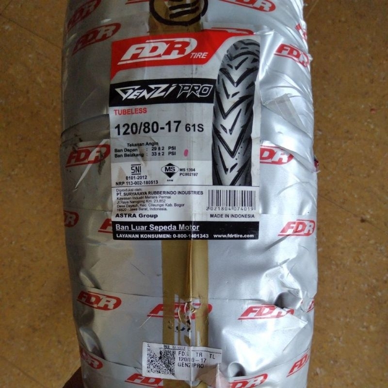 BAN FDR 120 80 RING 17 GENZI PRO TUBELESS - BAN LUAR TUBLES MOTOR 120/80 -17 TUBELES