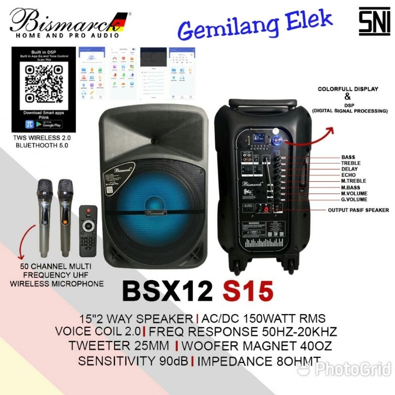 Speaker Portable Wireless BISMARCK BSX12 S15 Original