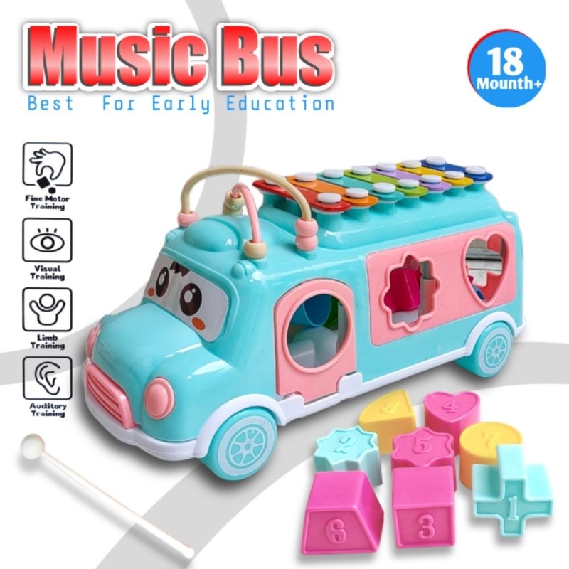 MAINAN XYLOPHONE MOBIL BUS 2IN1 / MAINAN ANAK EDUKASI PUZZLE XYLOPHONE MOBIL BUS YE19 YE 20