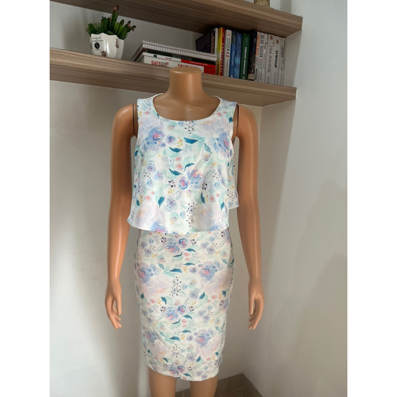 Bodycon Ruffle Floral Sleeveless Midi Dress | Dress Party Bunga-Bunga