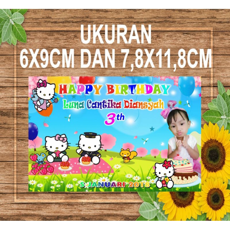 

stiker ulang tahun karakter hello kitty per paketan,ganti nama foto dan tanggal