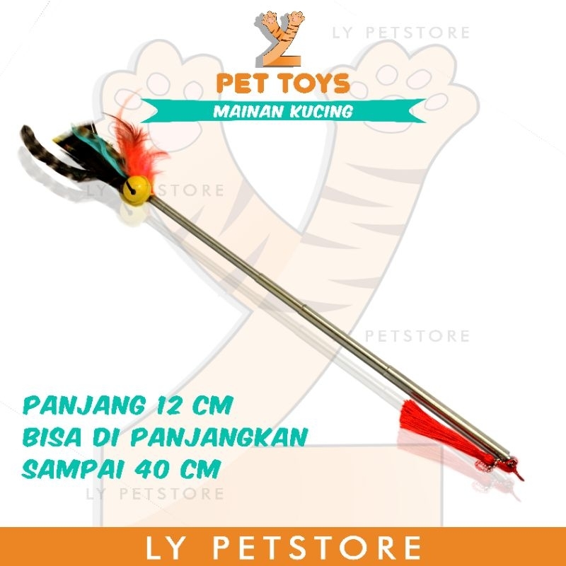 Tongkat Mainan Kucing Gagang Stainless Dengan Bulu dan Lonceng Doraemon | LY PETSTORE