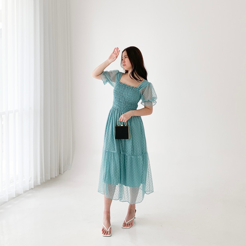 Este Midi Dress | Baju Dress Natal Christmas Maroon Emerald Green