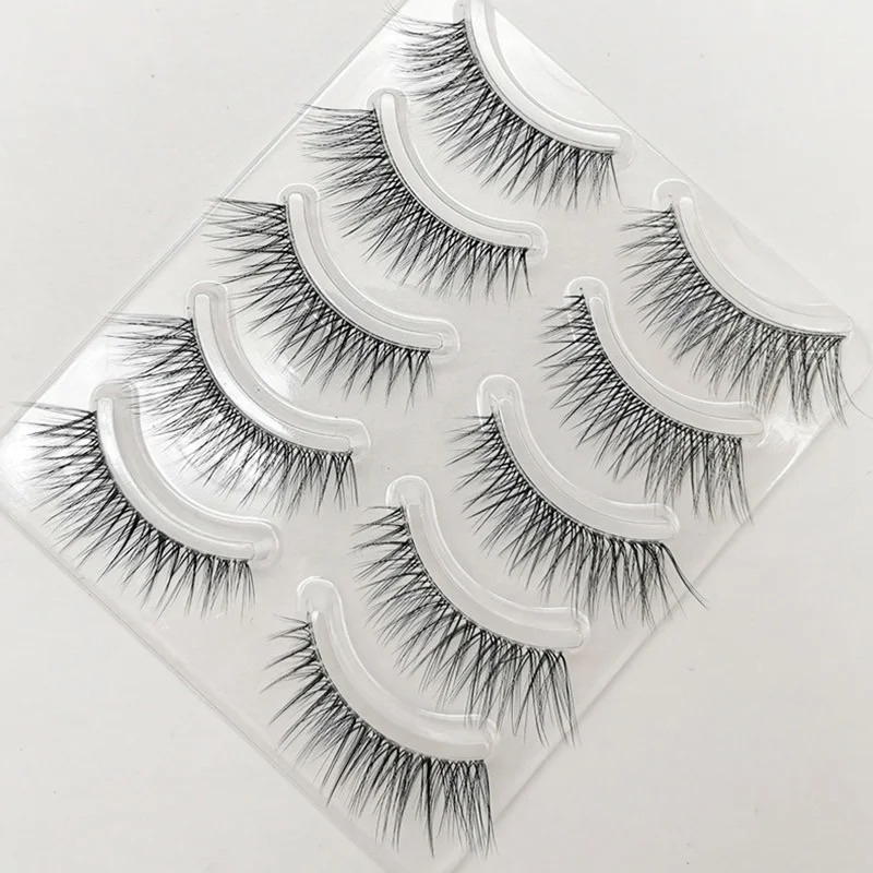 F118 - 5PASANG Natural Long Wispies Cross False Eyelashes Handmade Soft Transparent Band Eyelashes Makeup 3D Lashes Extension Eyelash