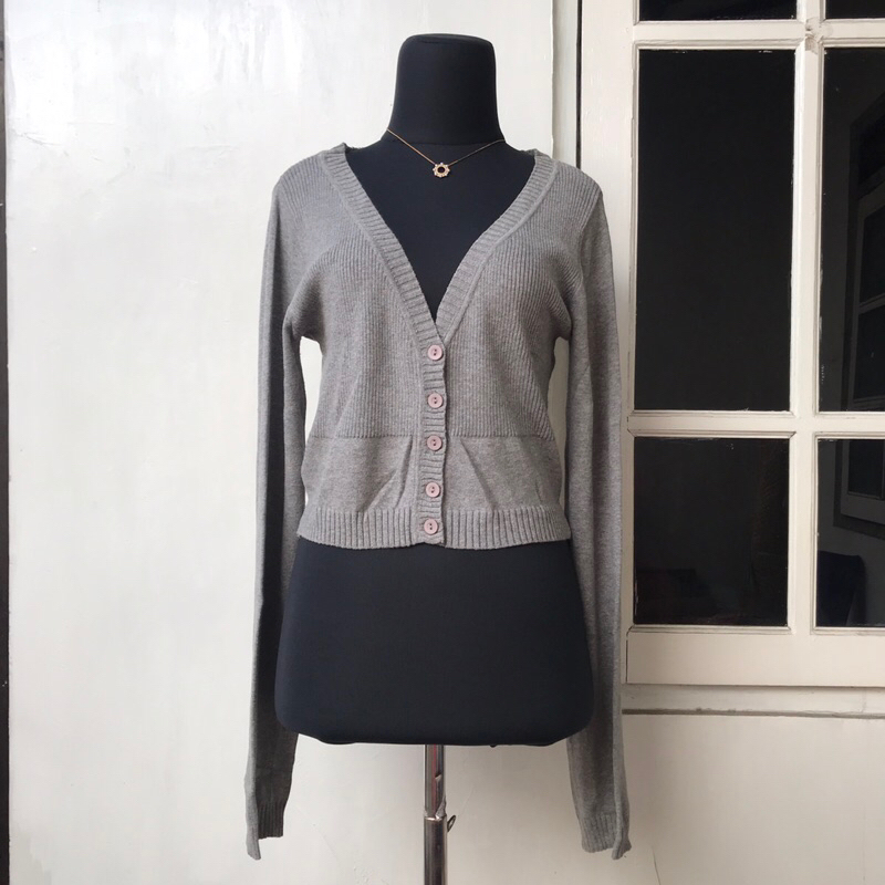 MANGO grey crop knit cardigan - 22