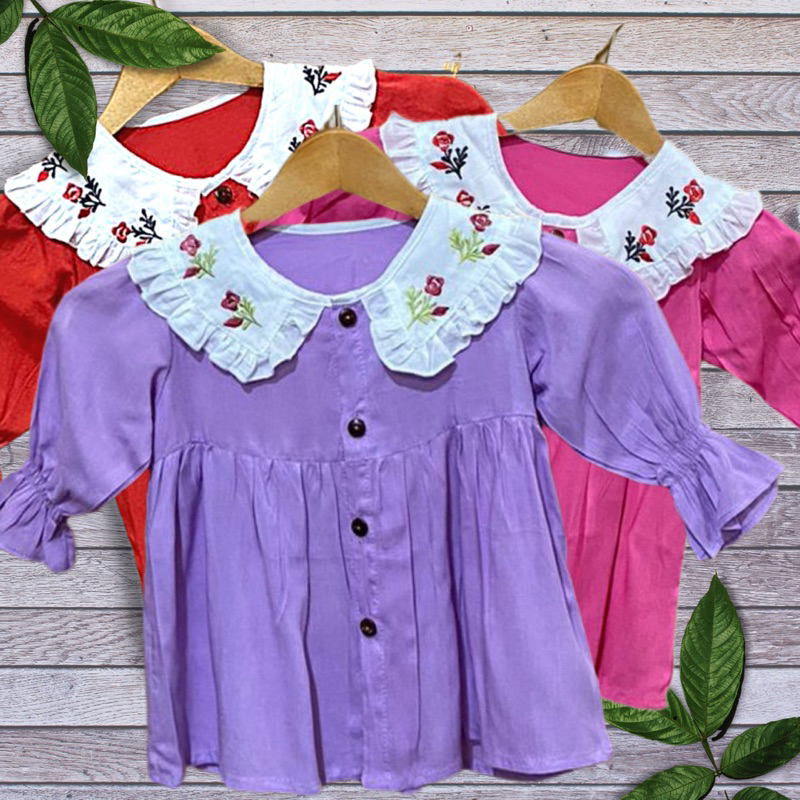 Baju anak perempuan atasan geana renda rayon polos