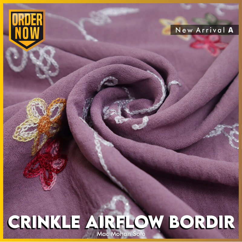 [NEW ARRIVAL] CRINKLE AIRFLOW BORDIR KAIN KRINKEL DENGAN PREMIUM BORDER NEW DESIGN PER 0.5M HQ UNTUK GMIS TUNIK ATASAN BLOUSE BY MACMOHAN