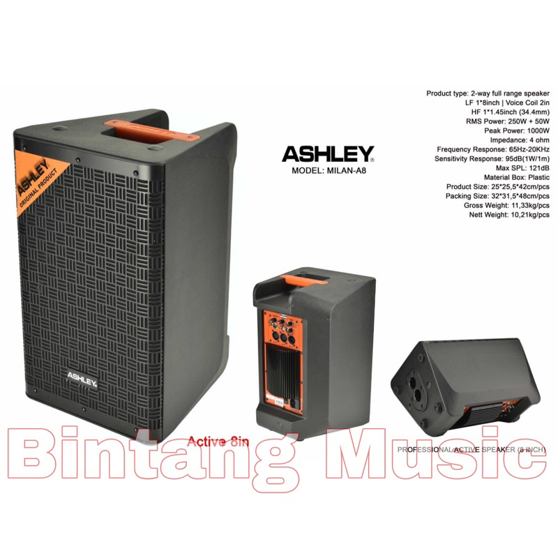 Speaker Ashley Milan A8 Original 8inch ashley aktif milan a 8