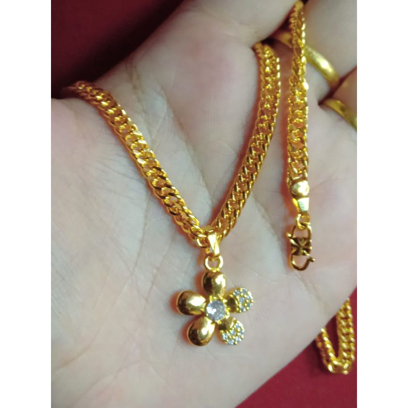 kalung rantai pipih cc zicron 45cm dan 60cm lapis emas 24k