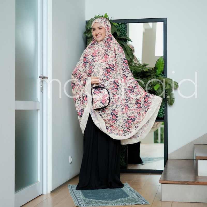 mukena dewasa 2 in 1 jumbo travelling kayana mocaca ponco motif shabby shaby soft free tas pouch sleting