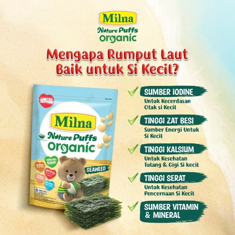 Milna Nature Puff Organic Pouch - 15gr (8+) / Cemilan bayi/ Milna snack