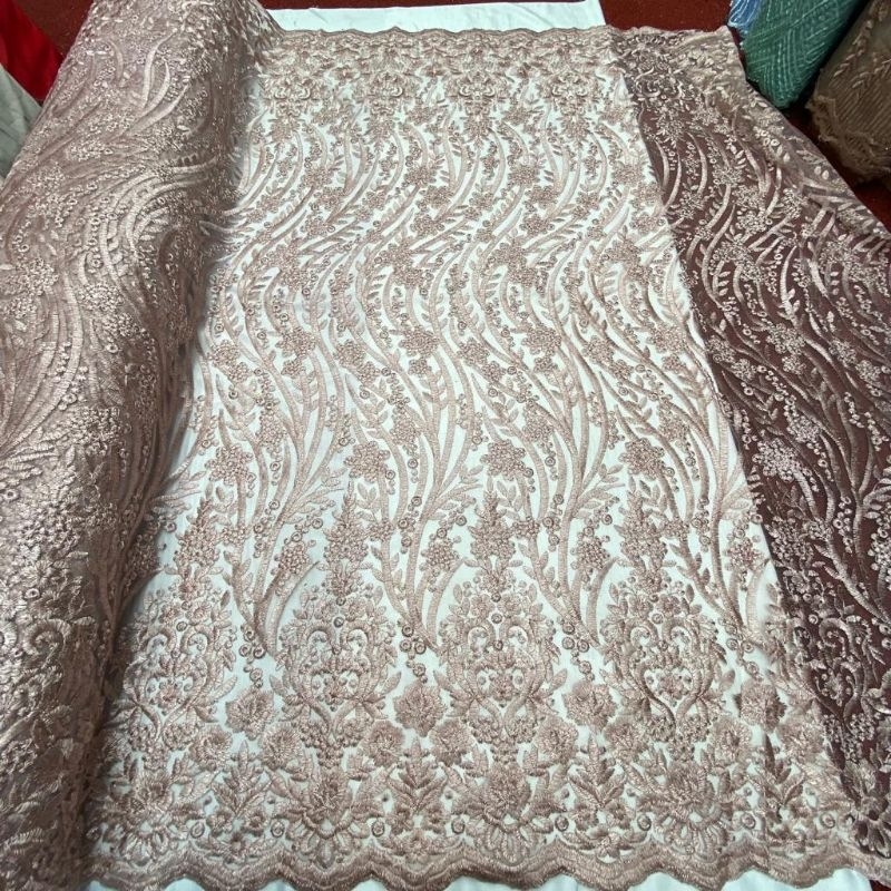 Kain Tile Bordir mewah bahan kebaya/ Tile Brokat Bordir atas bawah meteran