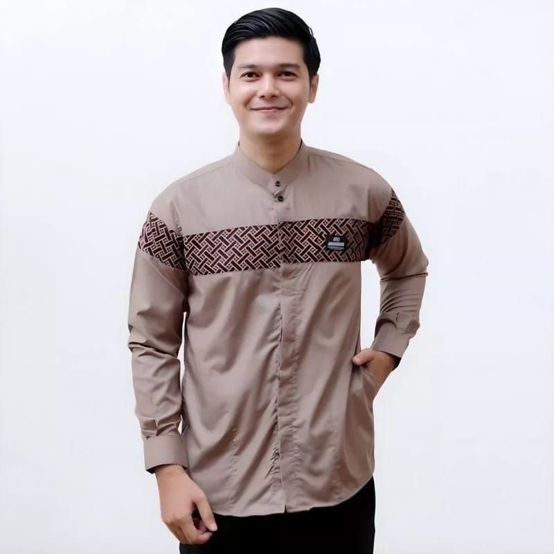 Baju Koko Pria Dewasa Lengan Panjang Motif Kobata Qynang Kombinasi Batik Terbaru