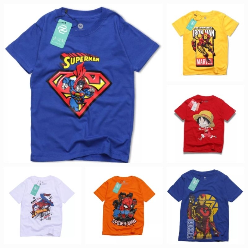 Baju Atasan Anak Distro Bahan Combed Adem umur 1-8 Tahun / Kaos Kartun Anak Batman spiderman superman