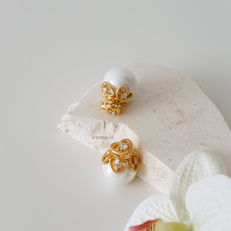 VIDA | Valentine Collection - Gold Plated Heart Pearl Stud Earrings - Anting Wanita