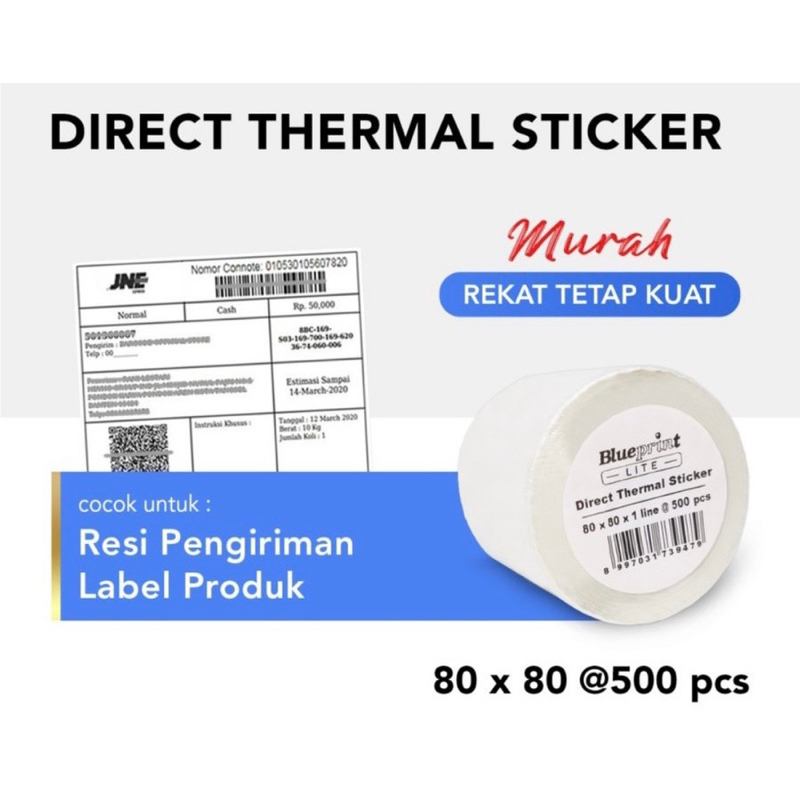 Direct Thermal Sticker 80x80 mm isi 500pcs BLUEPRINT LITE Label Resi Online