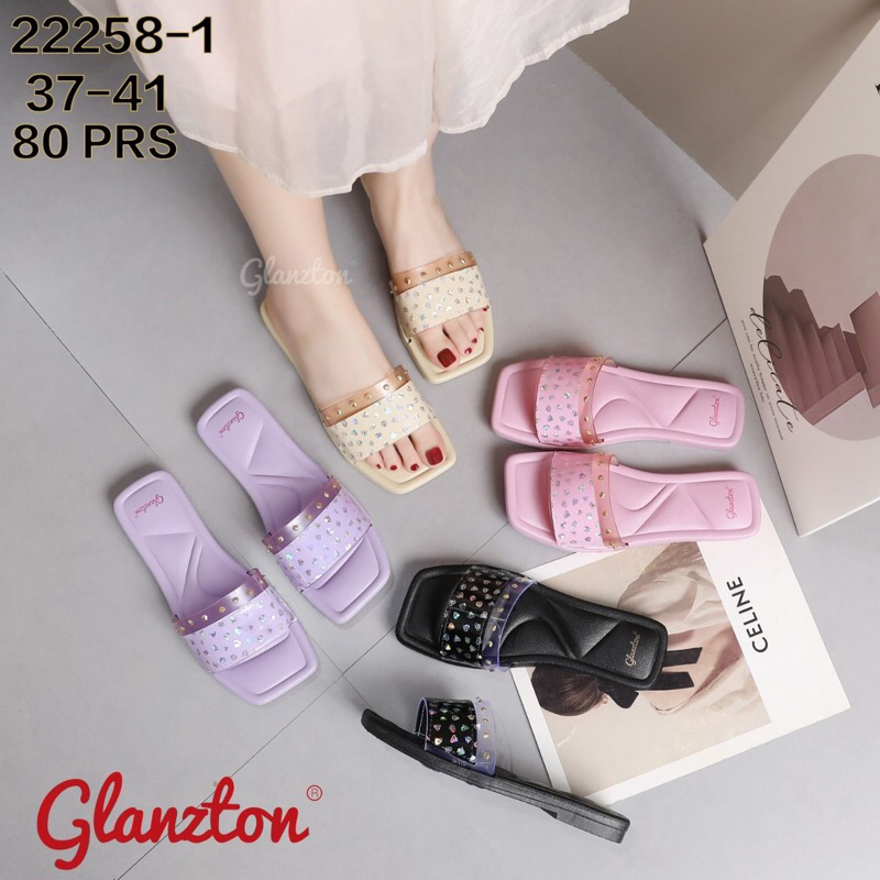 Sandal Jelly Glanzton 22258 Sandal Jelly Slop Mutiara Pasir Semi Transparan Terbaru