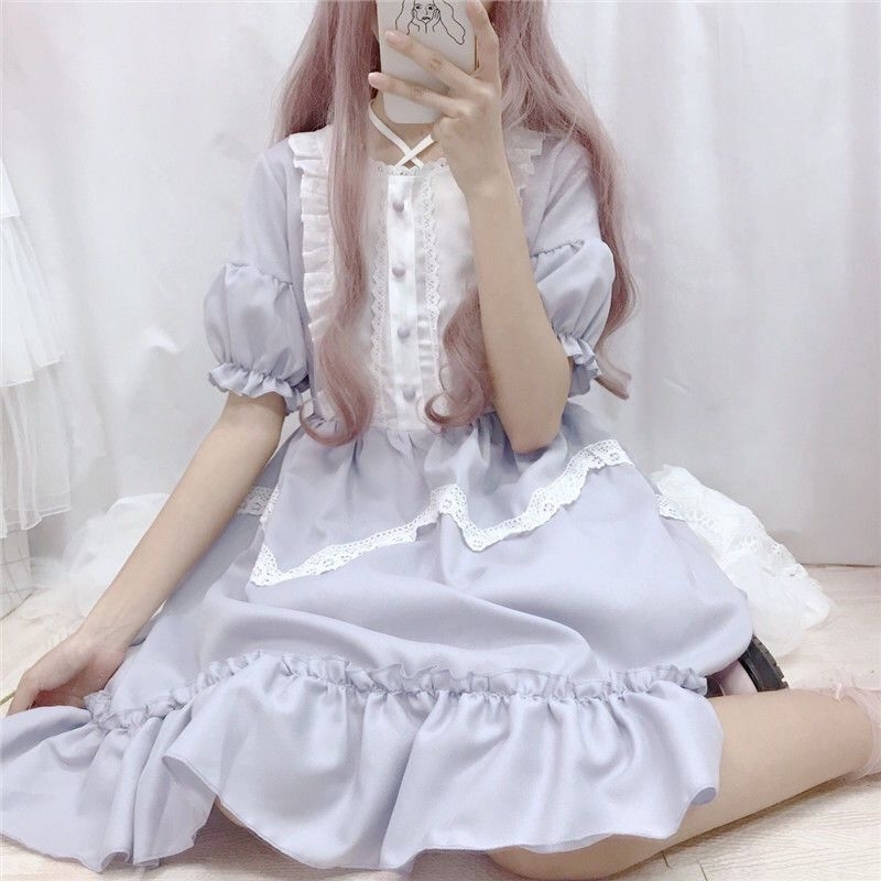 [MikanHiro Store] Lolita skirt Japanese girl cute soft girl loli skirt chiffon lolita short-sleeved dress fairy skirt summer