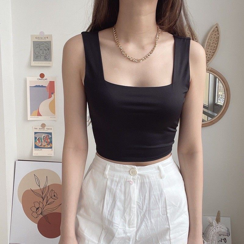 Crop Square tank Top Basic Double Layer Jersey Korea Premium / atasan crop